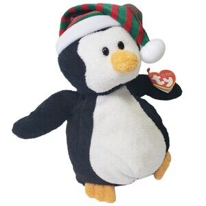 Ty Pluffies Freeze the Penguin 9" Holiday Beanbag Plush Stuffed Toy With Tag